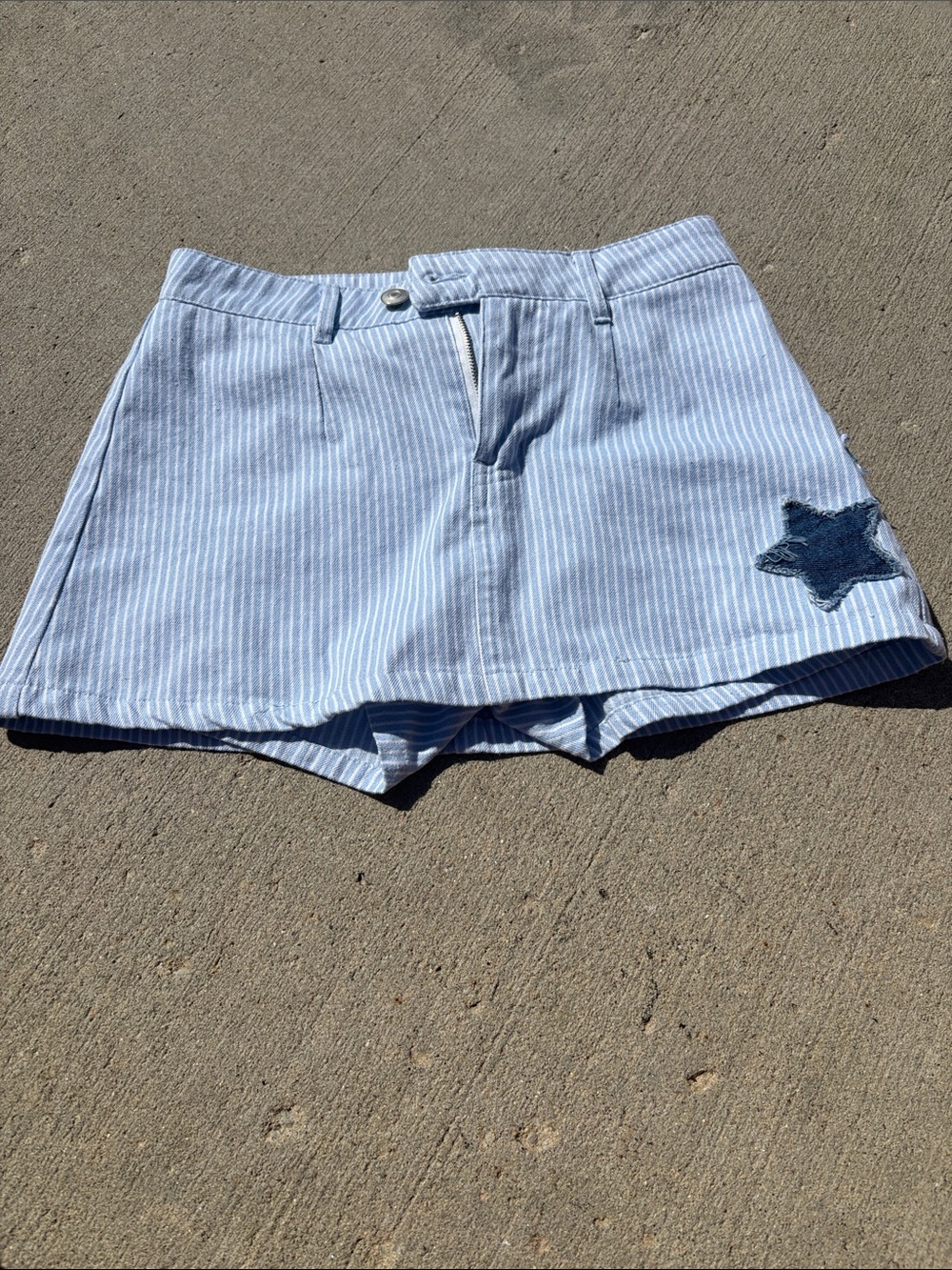 Altar'd State Blue and White denim Striped Skort with Navy Star